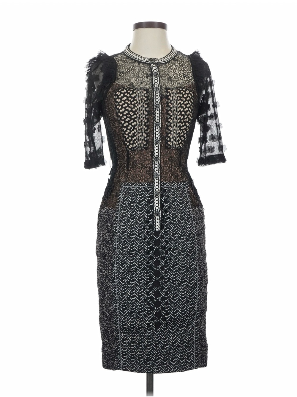 Kathie Lee Collection Black Lace & Embellished Midi Dress
